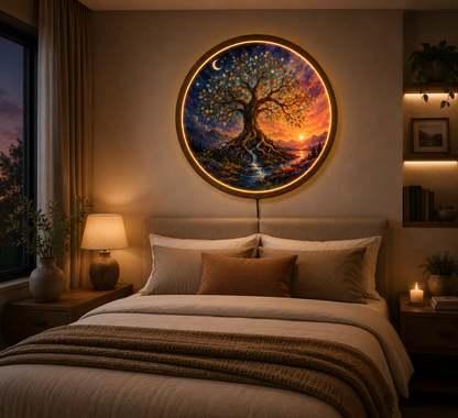 Tree of Life LED Wall Art, Round Lighted Wall Decor, Mystic Nature Wall Lamp, Fantasy Tree Home Decor