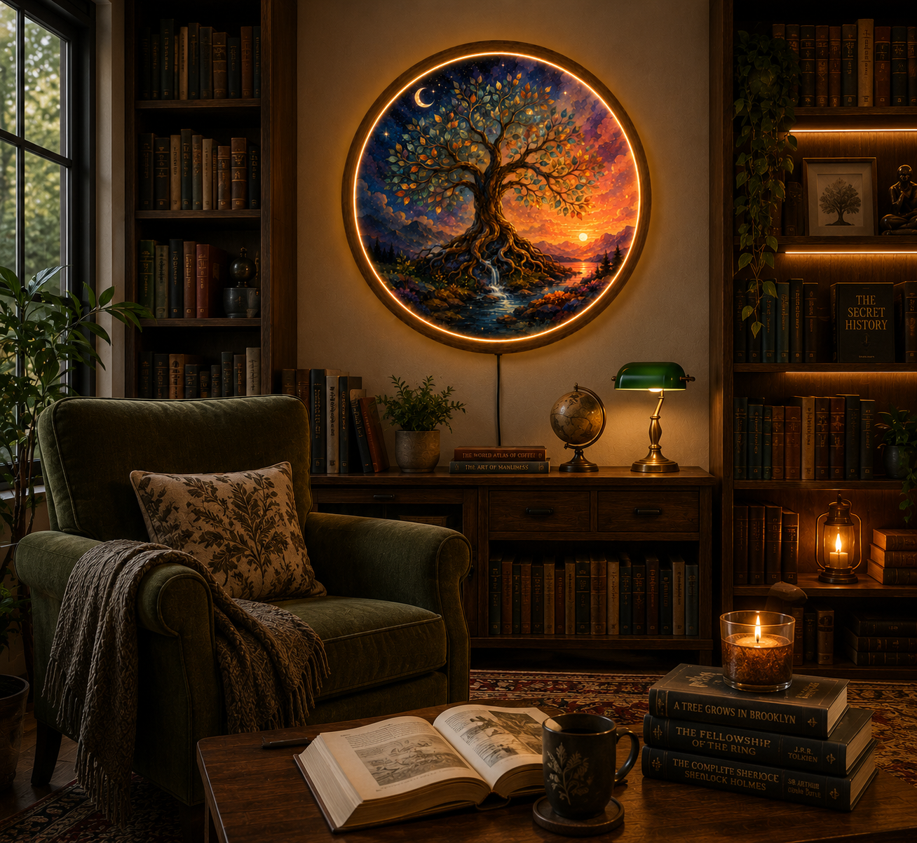 Tree of Life LED Wall Art, Round Lighted Wall Decor, Mystic Nature Wall Lamp, Fantasy Tree Home Decor