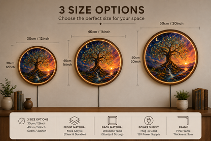 Tree of Life LED Wall Art, Round Lighted Wall Decor, Mystic Nature Wall Lamp, Fantasy Tree Home Decor