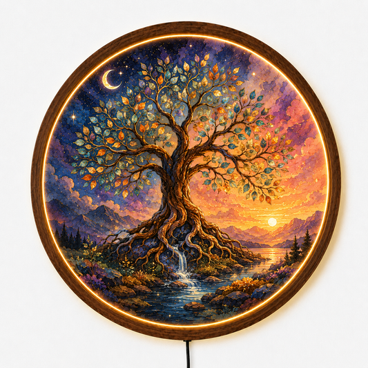 Tree of Life LED Wall Art, Round Lighted Wall Decor, Mystic Nature Wall Lamp, Fantasy Tree Home Decor