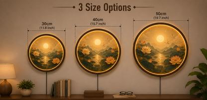 Lotus LED Wall Art, Round Zen Wall Lamp, Japanese Landscape Wall Decor, Asian Home Decor, Illuminated Wall Art