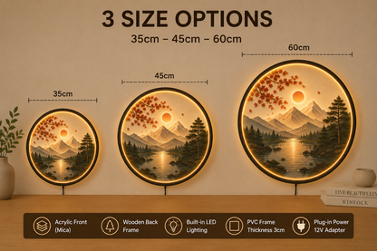 Autumn Mountain LED Wall Art, Round Nature Landscape Wall Decor, Sunset Lake Acrylic Light, Modern Living Room Wall Light, Unique Gift