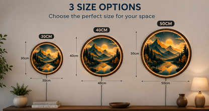 Mountain Lake LED Wall Art, Round Nature Landscape Wall Decor, Modern Acrylic Wall Light, Forest Mountain Home Decor, Living Room Gift
