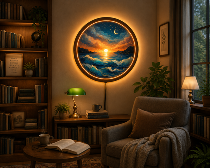 Mountain Sunset LED Wall Art, Round Lake Landscape Light, Rustic Wooden Wall Decor, Nature LED Wall Lamp, Cabin Living Room Gift (Copy)