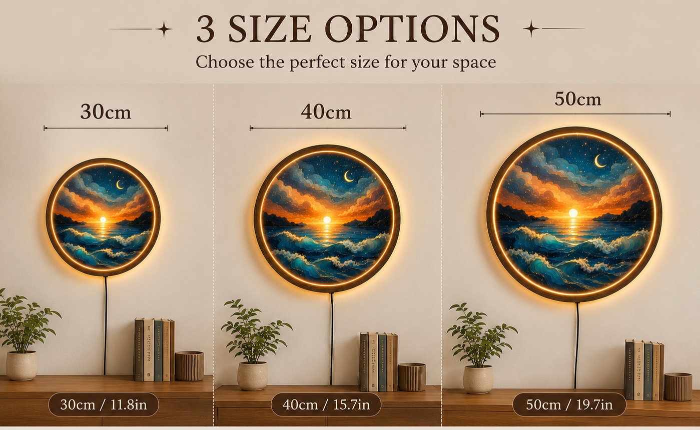 Mountain Sunset LED Wall Art, Round Lake Landscape Light, Rustic Wooden Wall Decor, Nature LED Wall Lamp, Cabin Living Room Gift (Copy)