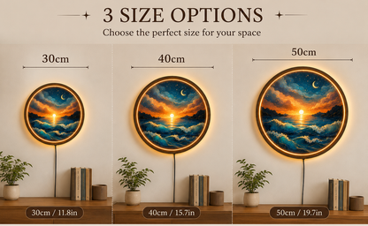 Mountain Sunset LED Wall Art, Round Lake Landscape Light, Rustic Wooden Wall Decor, Nature LED Wall Lamp, Cabin Living Room Gift (Copy)
