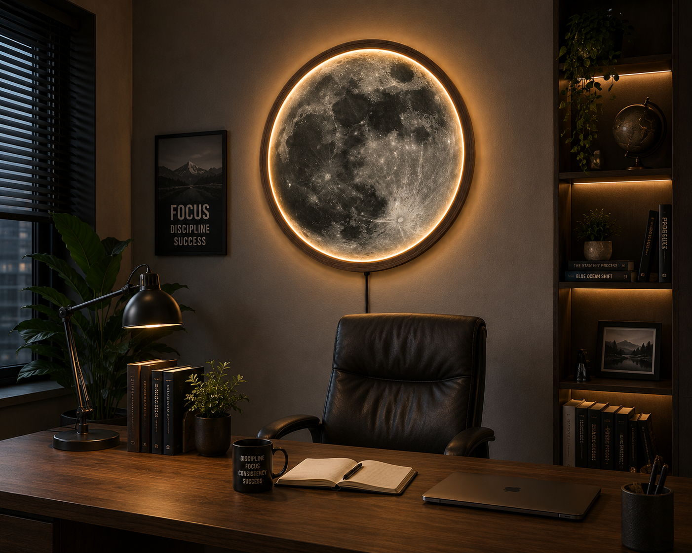 Moon LED Wall Art, Full Moon Lighted Wall Decor, Round Lunar Wall Lamp, Wooden Frame Celestial Wall Hanging, Bedroom Living Room Decor