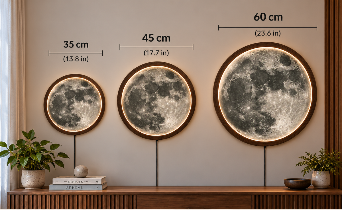 Moon LED Wall Art, Full Moon Lighted Wall Decor, Round Lunar Wall Lamp, Wooden Frame Celestial Wall Hanging, Bedroom Living Room Decor