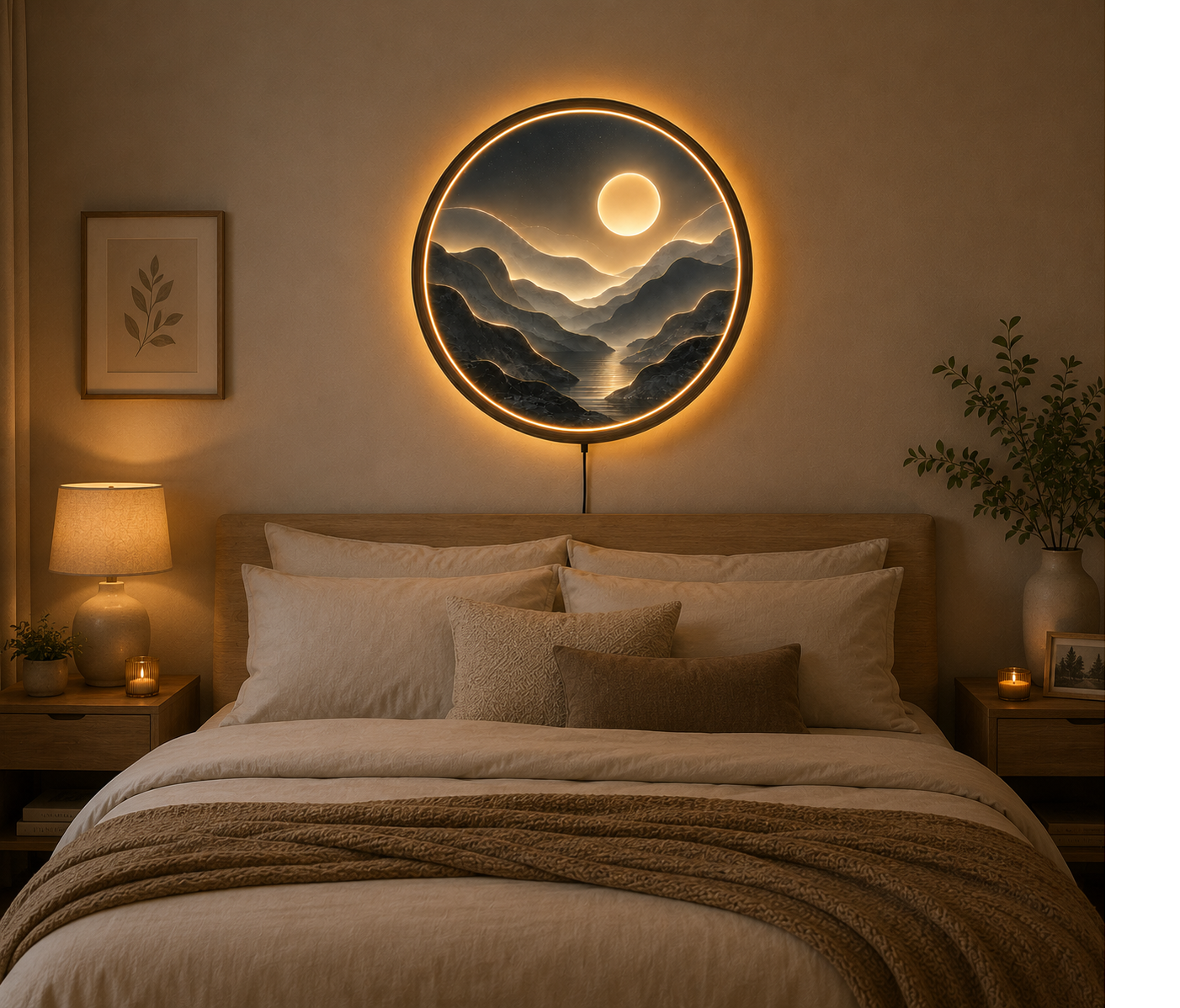 Abstract Mountain LED Wall Art, Round Moon Landscape Light, Modern Acrylic Wall Decor, Nordic Mountain Lamp, Minimalist Home Gift