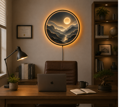 Abstract Mountain LED Wall Art, Round Moon Landscape Light, Modern Acrylic Wall Decor, Nordic Mountain Lamp, Minimalist Home Gift