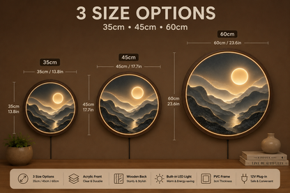 Abstract Mountain LED Wall Art, Round Moon Landscape Light, Modern Acrylic Wall Decor, Nordic Mountain Lamp, Minimalist Home Gift