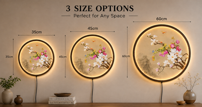 Magnolia Blossom LED Wall Art, Round Floral Lighted Wall Decor, Asian Botanical Wall Lamp, Japanese Flower Art, Illuminated Home Decor Gift
