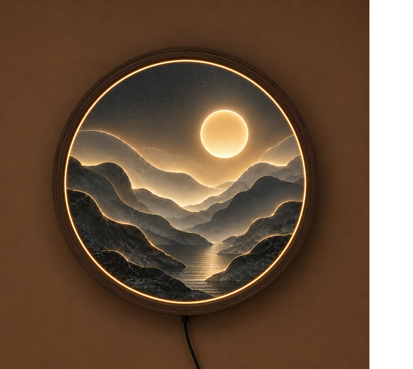 Abstract Mountain LED Wall Art, Round Moon Landscape Light, Modern Acrylic Wall Decor, Nordic Mountain Lamp, Minimalist Home Gift