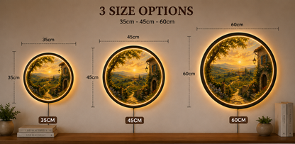 Tuscan Countryside LED Wall Art, Round Lighted Wall Decor, Rustic Farmhouse Landscape, Italy Vineyard Sunset Wall Hanging, Warm Ambient Bedroom Living Room Gift