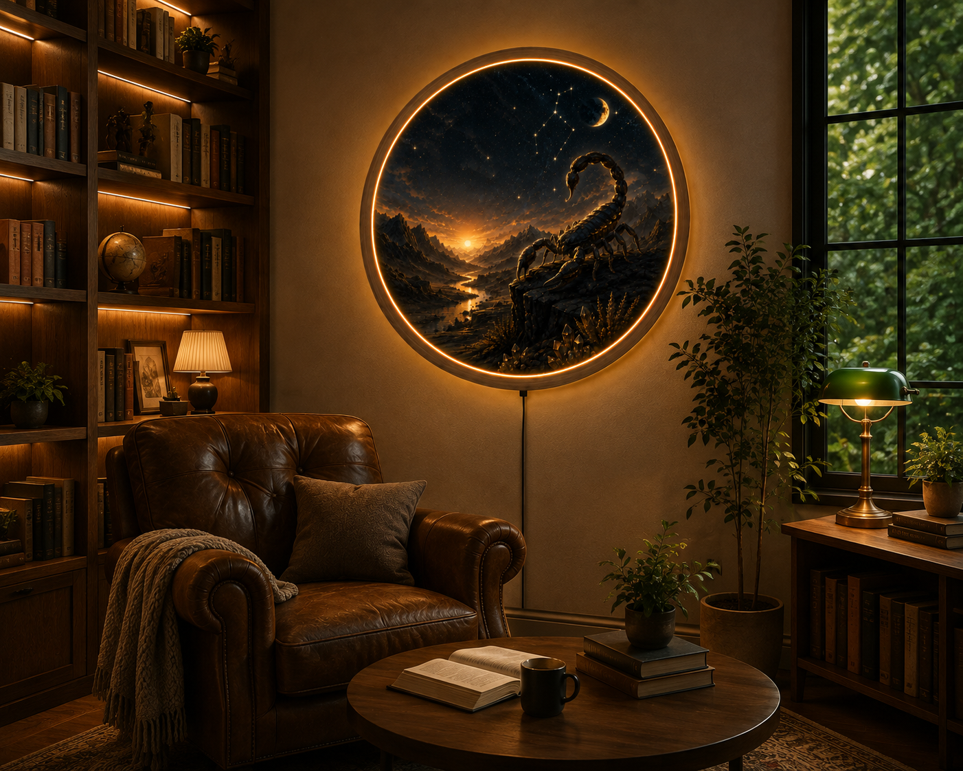 Scorpion LED Wall Art, Zodiac Astrology Light, Celestial Scorpion Decor, Round Illuminated Wall Decor, Gothic Bedroom Gift