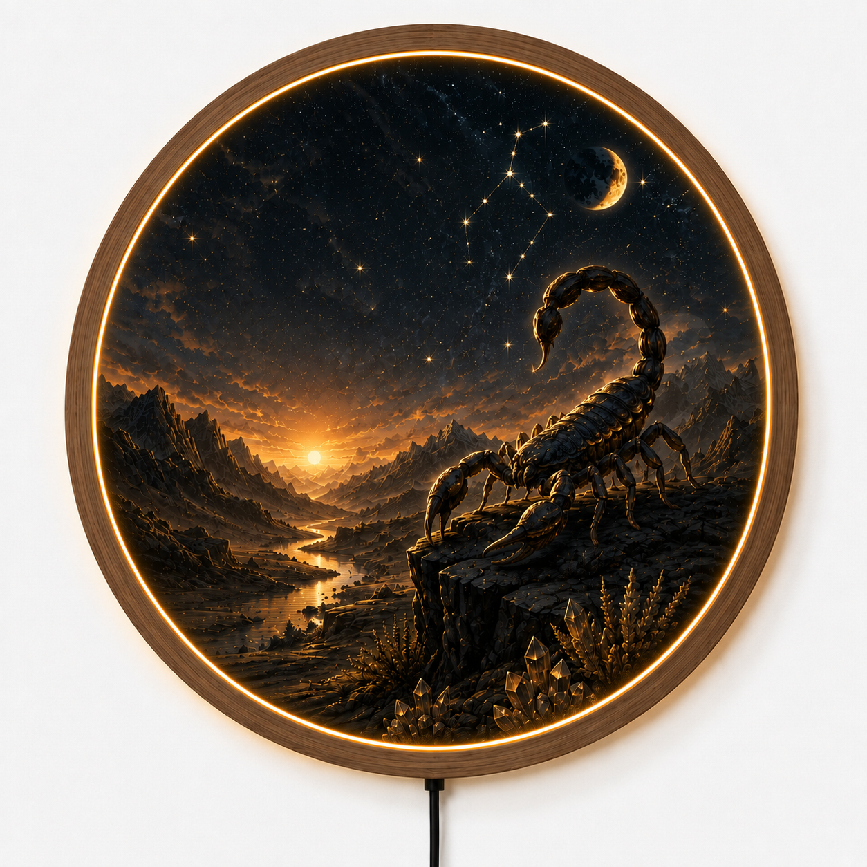 Scorpion LED Wall Art, Zodiac Astrology Light, Celestial Scorpion Decor, Round Illuminated Wall Decor, Gothic Bedroom Gift