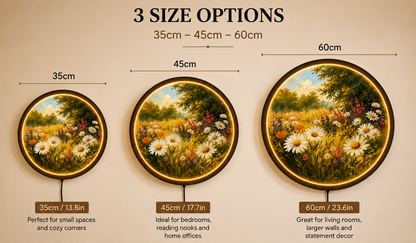 Wildflower Meadow LED Wall Art, Daisy Flower Wall Light, Round Floral Decor, Cottagecore Nature Wall Art, Botanical Home Decor