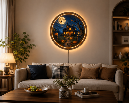 Halloween LED Wall Art, Haunted Castle Decor, Spooky Pumpkin Light, Gothic Moon Wall Decor, Jack O Lantern Halloween Gift