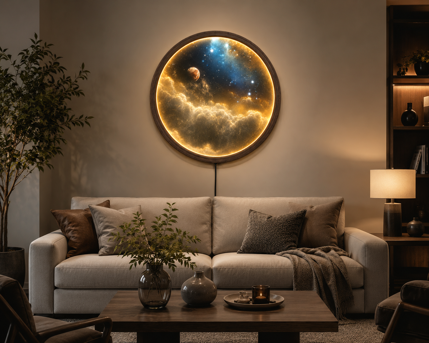 Galaxy LED Wall Art, Celestial Space Wall Decor, Round Cosmic Light, Starry Nebula Wall Lamp, Astronomy Gift for Space Lovers