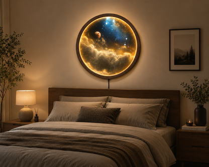 Galaxy LED Wall Art, Celestial Space Wall Decor, Round Cosmic Light, Starry Nebula Wall Lamp, Astronomy Gift for Space Lovers