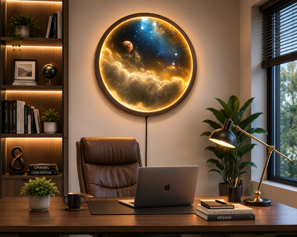 Galaxy LED Wall Art, Celestial Space Wall Decor, Round Cosmic Light, Starry Nebula Wall Lamp, Astronomy Gift for Space Lovers