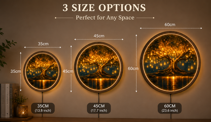 Tree of Life LED Wall Art, Glowing Fantasy Tree Wall Decor, Round Lighted Wall Art, Golden Tree Lamp, Nature Lover Gift
