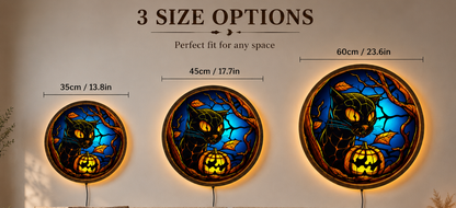 Black Cat Halloween LED Wall Art, Jack O Lantern Pumpkin Decor, Spooky Gothic Cat Wall Light, Witchy Halloween Decor, Cat Lover Gift