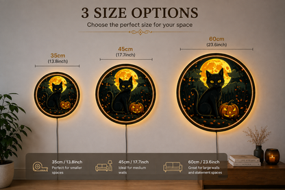 Black Cat Halloween LED Wall Art, Jack O Lantern Pumpkin Decor, Full Moon Gothic Wall Light, Spooky Witchy Cat Decor, Halloween Gift