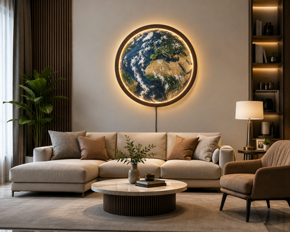 Earth LED Wall Art, World Map Wall Light, Globe Wall Decor, Round Lighted Wall Art, Geography Gift, Space Home Decor