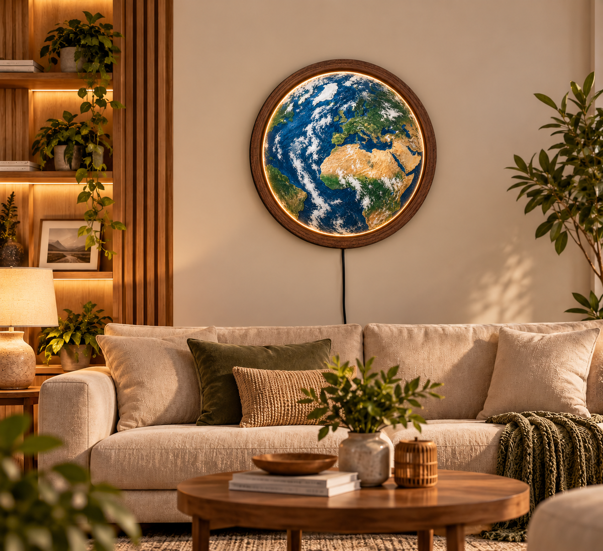 Earth LED Wall Art, World Map Wall Light, Globe Wall Decor, Round Lighted Wall Art, Geography Gift, Space Home Decor