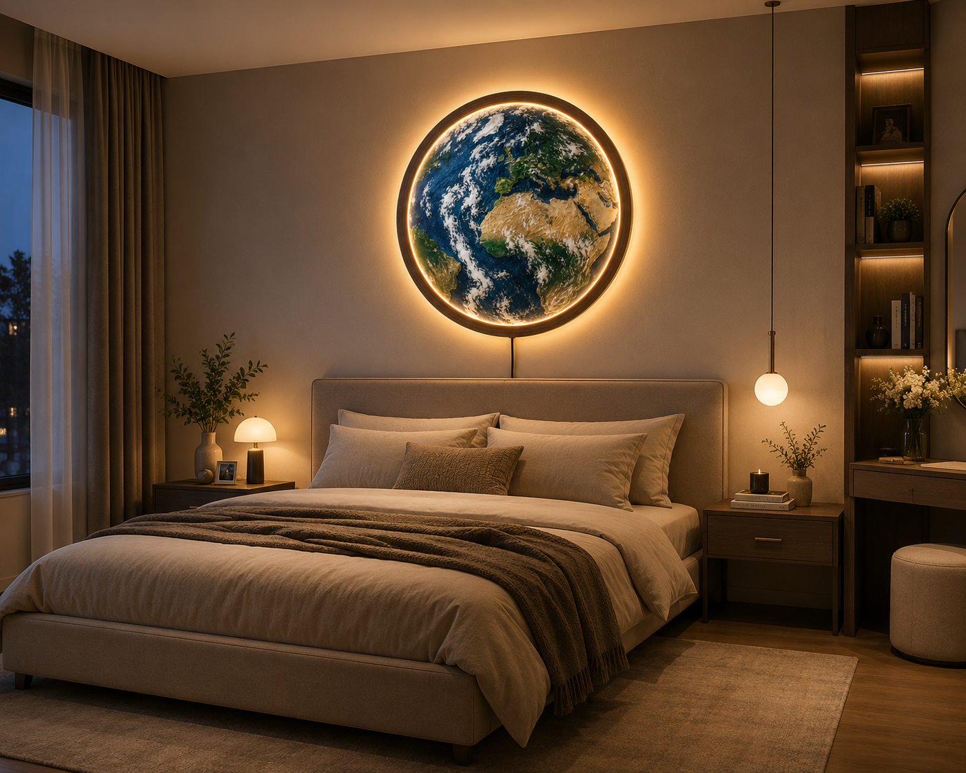 Earth LED Wall Art, World Map Wall Light, Globe Wall Decor, Round Lighted Wall Art, Geography Gift, Space Home Decor