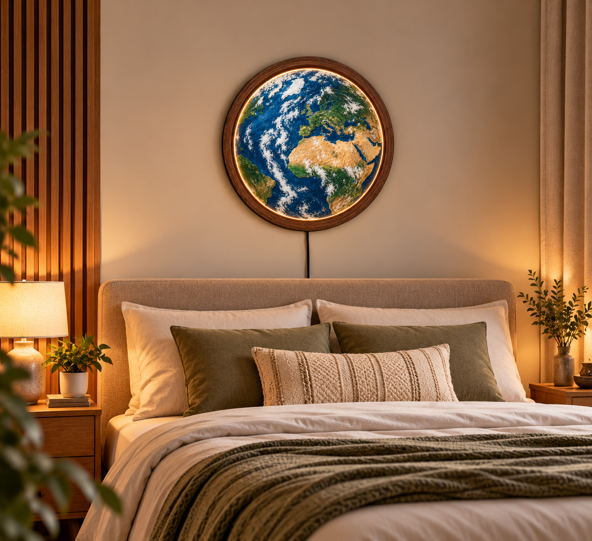 Earth LED Wall Art, World Map Wall Light, Globe Wall Decor, Round Lighted Wall Art, Geography Gift, Space Home Decor