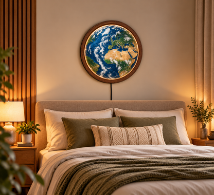 Earth LED Wall Art, World Map Wall Light, Globe Wall Decor, Round Lighted Wall Art, Geography Gift, Space Home Decor
