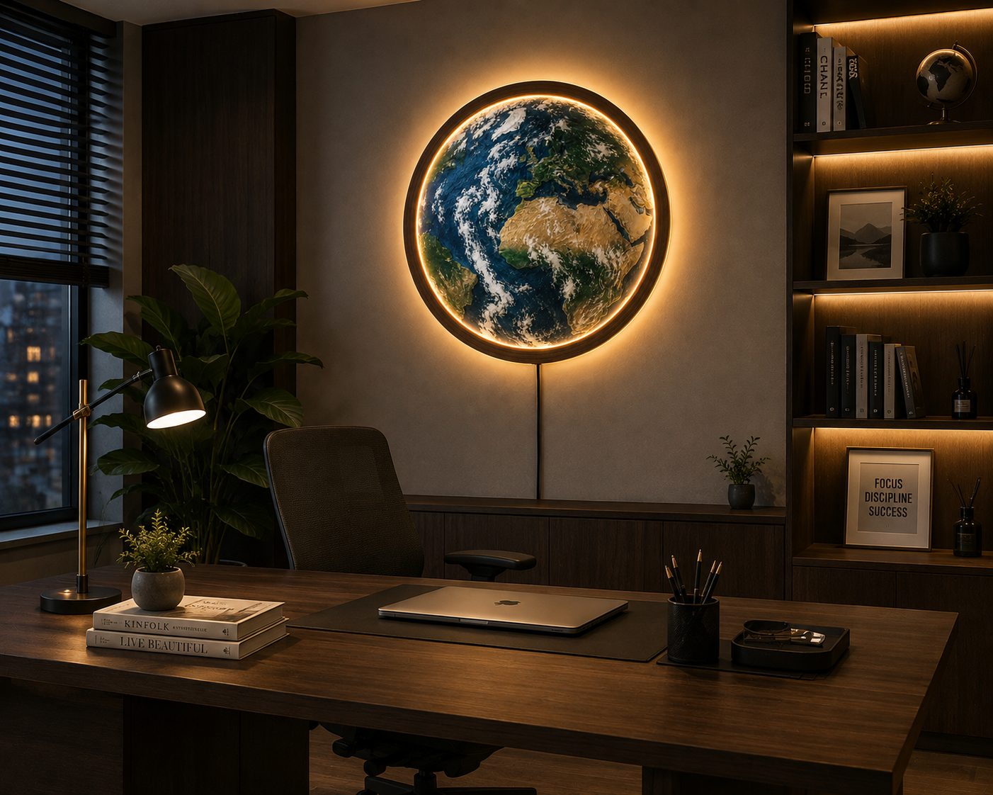 Earth LED Wall Art, World Map Wall Light, Globe Wall Decor, Round Lighted Wall Art, Geography Gift, Space Home Decor