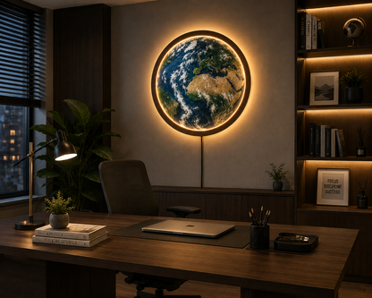 Earth LED Wall Art, World Map Wall Light, Globe Wall Decor, Round Lighted Wall Art, Geography Gift, Space Home Decor