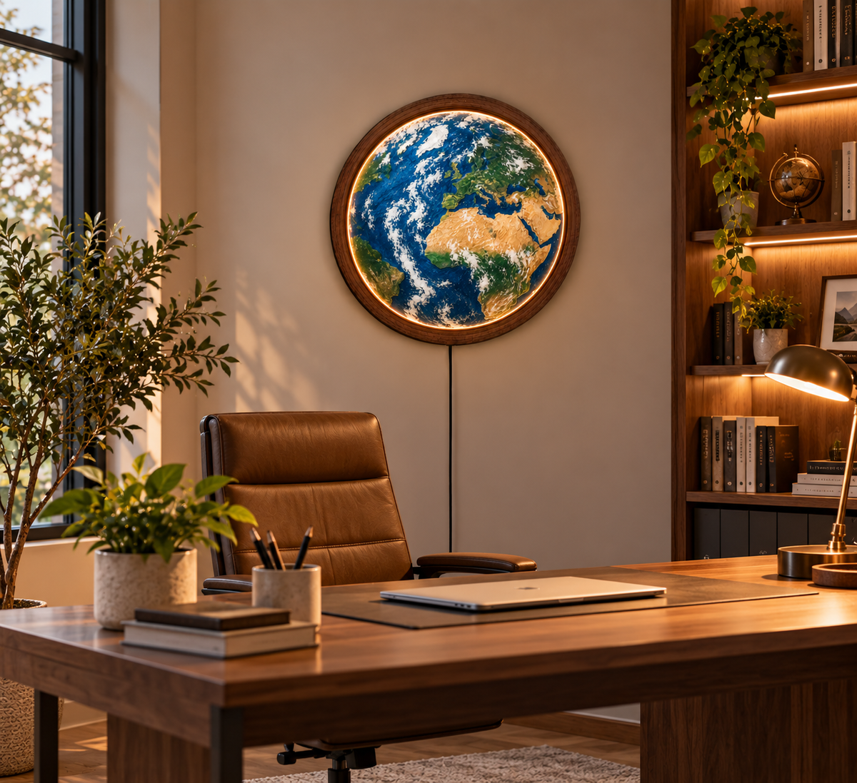 Earth LED Wall Art, World Map Wall Light, Globe Wall Decor, Round Lighted Wall Art, Geography Gift, Space Home Decor