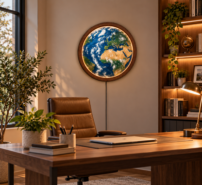 Earth LED Wall Art, World Map Wall Light, Globe Wall Decor, Round Lighted Wall Art, Geography Gift, Space Home Decor