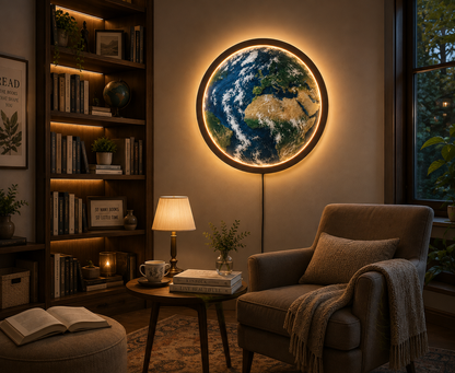 Earth LED Wall Art, World Map Wall Light, Globe Wall Decor, Round Lighted Wall Art, Geography Gift, Space Home Decor