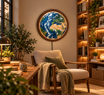 Earth LED Wall Art, World Map Wall Light, Globe Wall Decor, Round Lighted Wall Art, Geography Gift, Space Home Decor