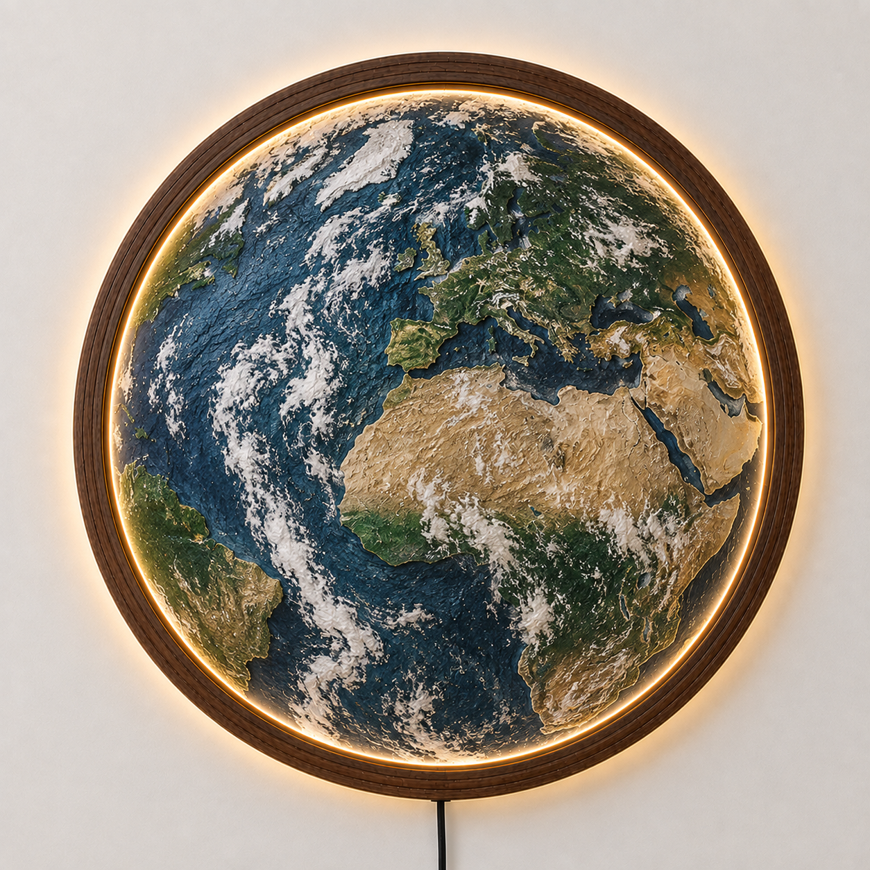 Earth LED Wall Art, World Map Wall Light, Globe Wall Decor, Round Lighted Wall Art, Geography Gift, Space Home Decor