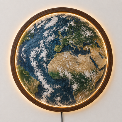 Earth LED Wall Art, World Map Wall Light, Globe Wall Decor, Round Lighted Wall Art, Geography Gift, Space Home Decor