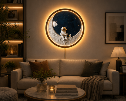 Astronaut Moon LED Wall Art, Space Reading Decor, Crescent Moon Wall Light, Galaxy Stars Wall Art, Kids Room Decor, Space Lover Gift