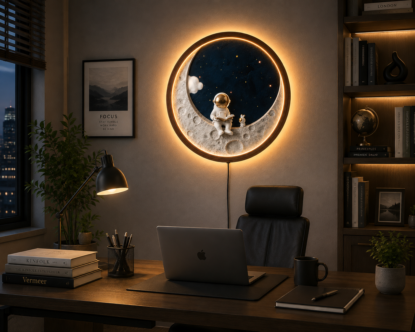 Astronaut Moon LED Wall Art, Space Reading Decor, Crescent Moon Wall Light, Galaxy Stars Wall Art, Kids Room Decor, Space Lover Gift
