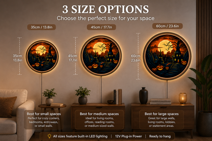 Halloween Haunted House LED Wall Art, Pumpkin Moon Wall Decor, Spooky Gothic Wall Light, Round Halloween Decor, Witchy Home Decor