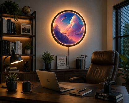 Pastel Cloud LED Wall Art, Dreamy Sunset Sky Wall Decor, Round Lighted Wall Art, Aesthetic Cloud Wall Light, Colorful Bedroom Decor