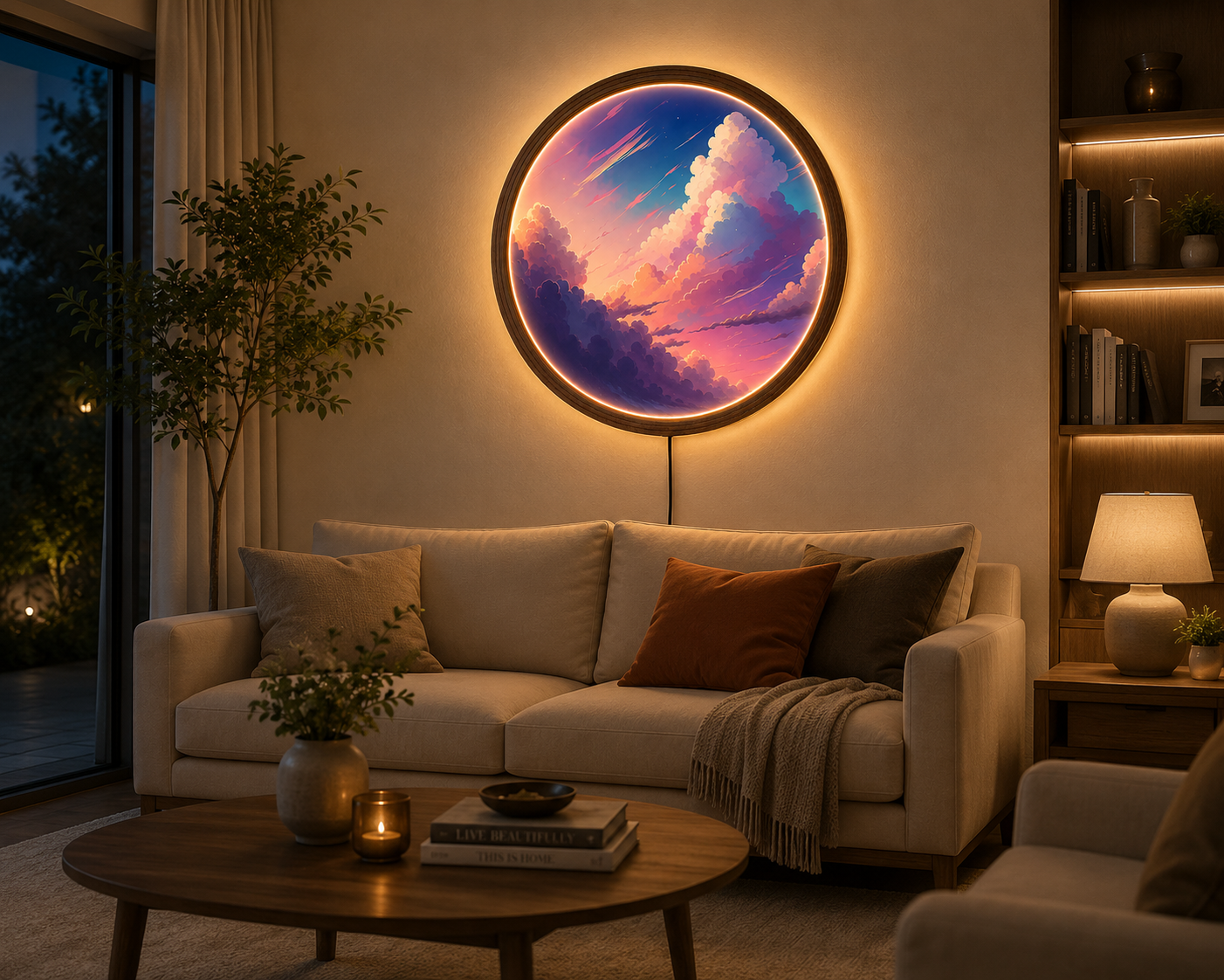 Pastel Cloud LED Wall Art, Dreamy Sunset Sky Wall Decor, Round Lighted Wall Art, Aesthetic Cloud Wall Light, Colorful Bedroom Decor