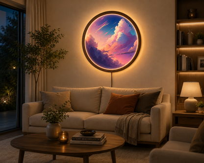 Pastel Cloud LED Wall Art, Dreamy Sunset Sky Wall Decor, Round Lighted Wall Art, Aesthetic Cloud Wall Light, Colorful Bedroom Decor