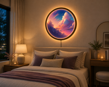 Pastel Cloud LED Wall Art, Dreamy Sunset Sky Wall Decor, Round Lighted Wall Art, Aesthetic Cloud Wall Light, Colorful Bedroom Decor