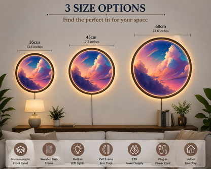 Pastel Cloud LED Wall Art, Dreamy Sunset Sky Wall Decor, Round Lighted Wall Art, Aesthetic Cloud Wall Light, Colorful Bedroom Decor