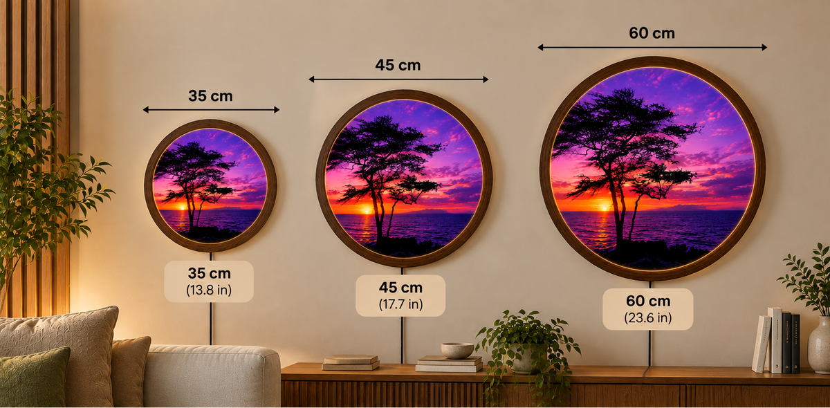 Purple Sunset LED Wall Art, Ocean Sunset Wall Decor, Tree Silhouette Lighted Wall Art, Round Coastal Wall Light, Nature Lover Gift